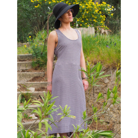 robe longue pour femme imprimé géométrique sans manches coupe droite