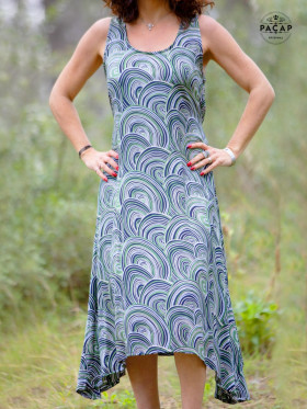 Robe longue, robe femme, robe taille unique, robe imprimé ethnique, robe sans manches