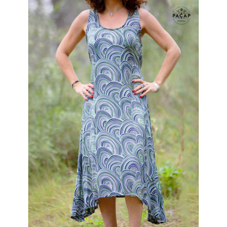 Robe longue, robe femme, robe taille unique, robe imprimé ethnique, robe sans manches