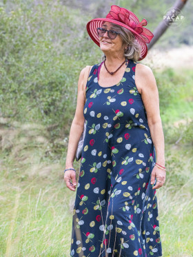 Robe longue, robe bleue, robe d'été, robe sans manches, robe imprimé fleurs, robe large