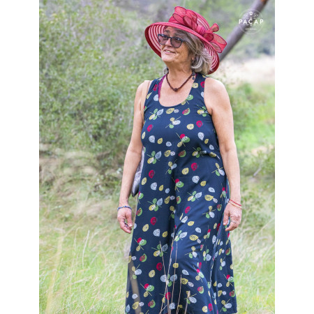Robe longue, robe bleue, robe d'été, robe sans manches, robe imprimé fleurs, robe large