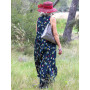 Robe motif feuilles sur fond bleu, robe décolleté, robe en viscose, robe liens à nouer, robe de plage, robe à volants