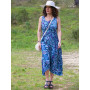 robe longue asymetrique violette été femme sans manches coupe évasée imprimé ethnique bleue, robe a nouer