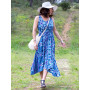 robe longue bleue pour femme bleue coupe droite de plage sans manches, taille a nouer, coupe asymetrique sans manche