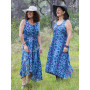 robe ethnique bleue d'été femme longueur cheville finitions volants bretelles larges, robe midi, robe maxi bleue