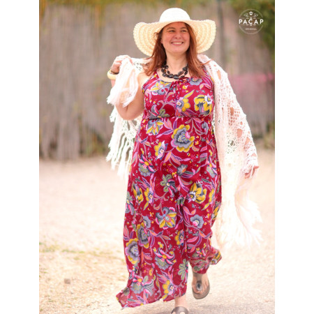 Robe Longue Rouge Taille Unique Imprimée Fleuri - SIRO