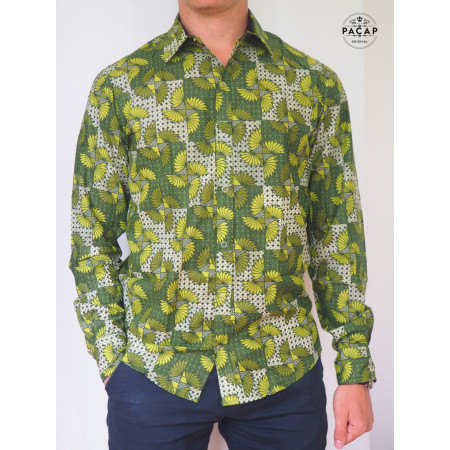 chemise verte imprimé africain homme