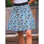 Jupe bleue portefeuille en coton, marque française, jupe à nouer, jupe ceinture noire, jupe rétro, jupe imprimé fleurs