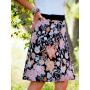 longue Jupe été femme coton noire motif fleurs multicolore,  ceinture fine à bouton pression, réversible, fendue,