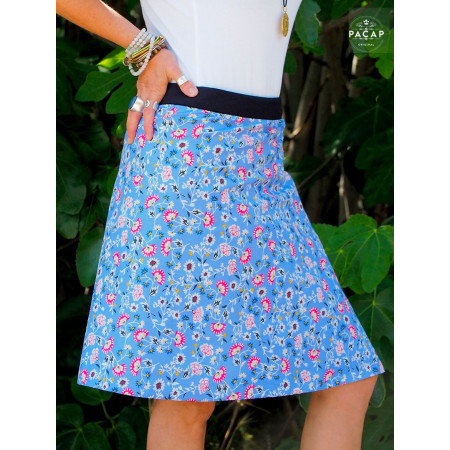Jupe longue bleu été motif fleuri liberty