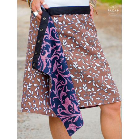 Jupe d'été évasée et fendue pour femme, jupe reversible, jupe femme, jupe coton