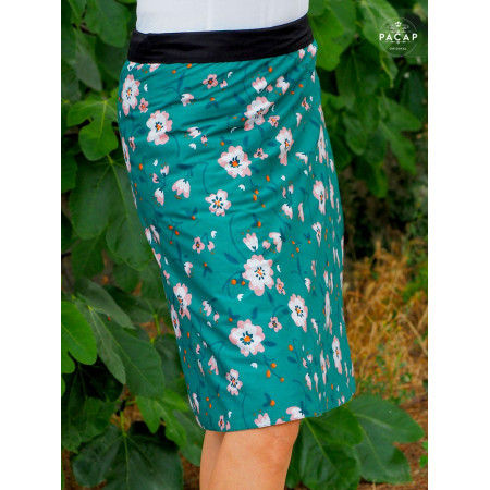 Jupe verte et blanche pour femme, ceinture cachée, taille haute