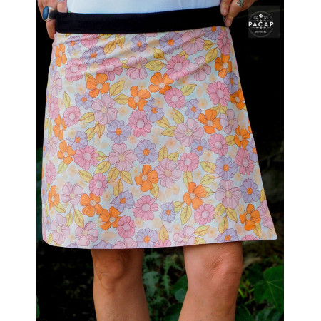 Jupe à fleurs colorée réversible pour femme, jupe été, jupe plage, jupe décontractée