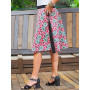 jupe rouge à fleurs, motif bohème, motif floral, ceinture noire à nouer, jupe été fendue, jupe coton