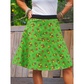 jupe à nouer, jupe verte, jupe portefeuill, jupe à fleurs, jupe imprimée, jupe taille fine, jupe verte