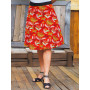 jupe rouge taille ajustable à nouer, imprimé à fleurs, motif floral, jupe portefeuille, jupe en coton avec liens à nouer
