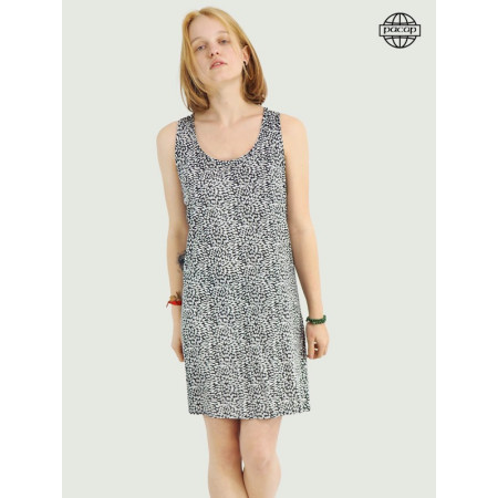 robe courte, robe été, robe femme, robe col en rond, robe de plage, robe fluide, robe bretelles ajourées croisées au dos