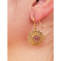 Boucles d'oreilles dorées fluorite en forme de soleil et pierre naturelle Améthyste