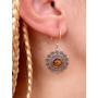 Boucle d'oreille argenté femme pierre naturelle marron orange œil de tigre soleil