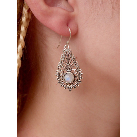 Boucle d'oreille argenté style goutte d'eau pierre de lune