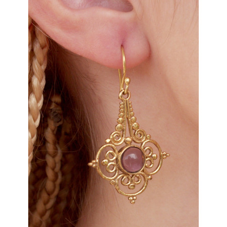 Boucle oreille dorée femme style indien oriental pierre naturelle Améthyste