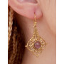Boucle oreille dorée femme style indien oriental pierre naturelle Améthyste