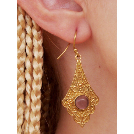 Boucles D'Oreilles Tribales Dorées ou Argentées Losanges à Pierres Fines - 06