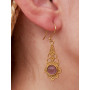Boucles d'oreilles dorée pour femmes avec gemme violette Améthyste style chariote