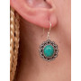 Boucle d'oreille ronde argentée faite mains en pierre naturelle ronde chrysocolle vert turquoise