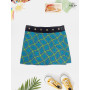 Jupe fille bleue et verte coupe trapèze en coton ceinturée boutonnée taille reglable motif abstrait