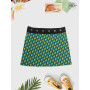 jupe fille verte imprimé style portefeuille coupe trapèze taille réglable en coton reversible ceinture boutonnée