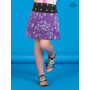 Jupe pour enfant bébé petite fille de 4 ans à 14 ans coton  à fleurs violette et papillons bleu ceinture noir boutons