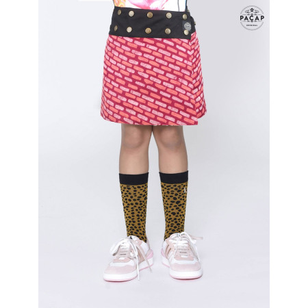 Jupe rouge et rose pour fille de 4 à 14 ans, jupe portefeuille, jupe enfant, jupe réversible, jupe asymetrique