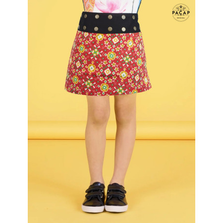 grossiste mini jupe rouge enfant jupe ethnique rouge pour fille, jupe taille unique ajustable
