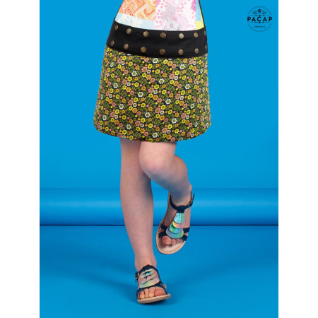 Jupe Enfant petite fille de 4 a 14 ans motif petite fleurs imprimé liberty  sur coton coupe Portefeuille réversible