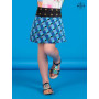 Jupe bleue Petite Fille Imprimé  Géométrique coupe wrap ceinture noire bouton pression metal inox logo marque