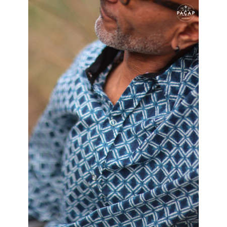 chemise vintage bleue coton manches longues homme
