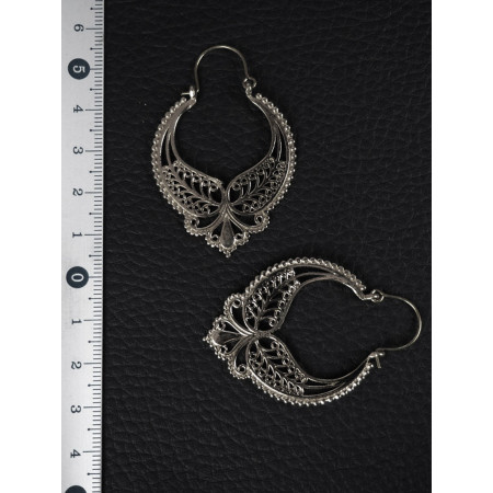 Boucles d'Oreilles Argentées Inspiration Broderie Faite main Style Indienne ronde ethnique