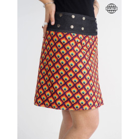 Jupe portefeuille à motifs géométriques orange et rouge impression numérique pour femme
