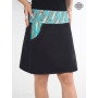 jupe turquoise trapèze mi-longue imprimé numerique HD ethnique ceinture noire à boutons