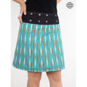 Jupe ethnique boutons-pression hd ceinture large en jean impression numérique digitale haut de gamme motif ethnique