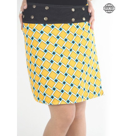 Jupe taille haute digitale carreaux jaune motifs réversible en coton imprimé numerique digitale HD haut de gamme