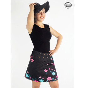 Jupe originale pour femme motif a fleur sur la jupe ou sur la ceinture jupe réversible, jupe recto verso