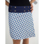 Jupe genoux portefeuille taille réglable impression digitale style géométrique bleue et blanc multi-taille
