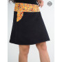 jupe noire ceinture large imprimée évasée portefeuille taille reglable femme boutonnée avec poche