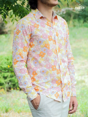 chemise originale hawaïenne rose orange homme