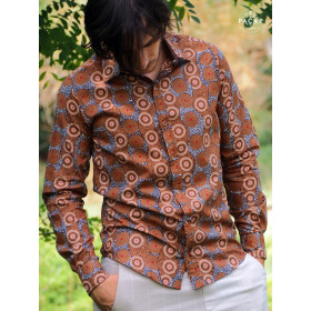 chemise ethnique marron voile de coton homme
