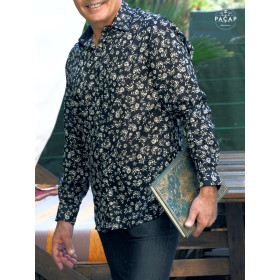 chemise liberty noire cintrée motif à fleurs homme