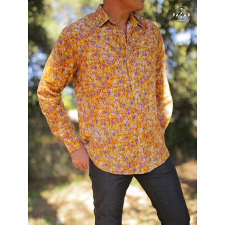 chemise liberty orange imprimé homme