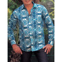 chemise rétro imprimée bleu blanc homme